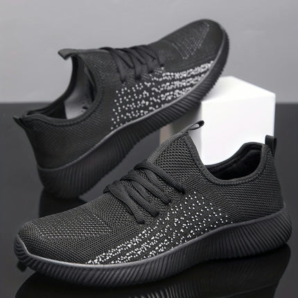 PLUS SIZE Men's Knit Breathable Running Shoes, Lace Up Comfy Soft Sole Sneakers For Outdoor Jogging