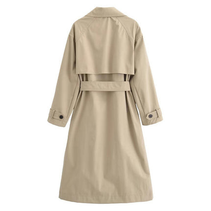 Women's Double Breasted Long Trench Coat Classic Lapel Slim Overcoat with Belt