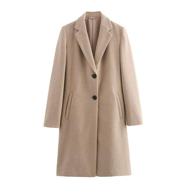 Women's Notched Lapel Collar Pea Coat Single Breasted Long Winter Coats