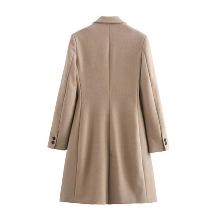 Women's Notched Lapel Collar Pea Coat Single Breasted Long Winter Coats