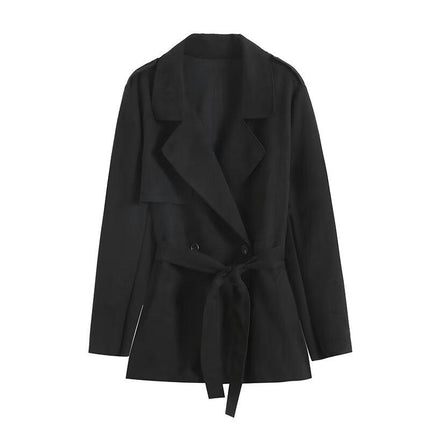 Womens Notched Lapel Collar Double Breasted Pea Coat Winter Coats Jackets with Belt