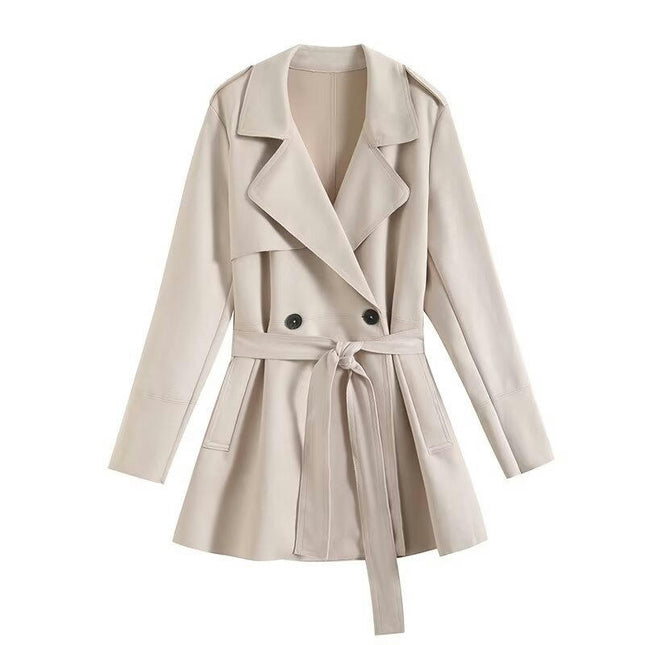 Womens Notched Lapel Collar Double Breasted Pea Coat Winter Coats Jackets with Belt