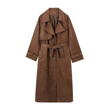 Womens Fall Winter Coat Double Breasted Trench Coat Mid Length Peacoat Jackets with Belt