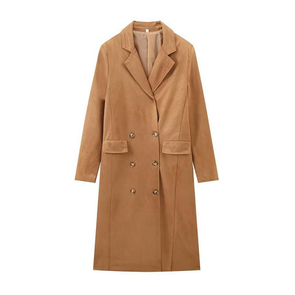 Womens Fall Winter Coat Double Breasted Trench Coat Mid Length Peacoat Jackets