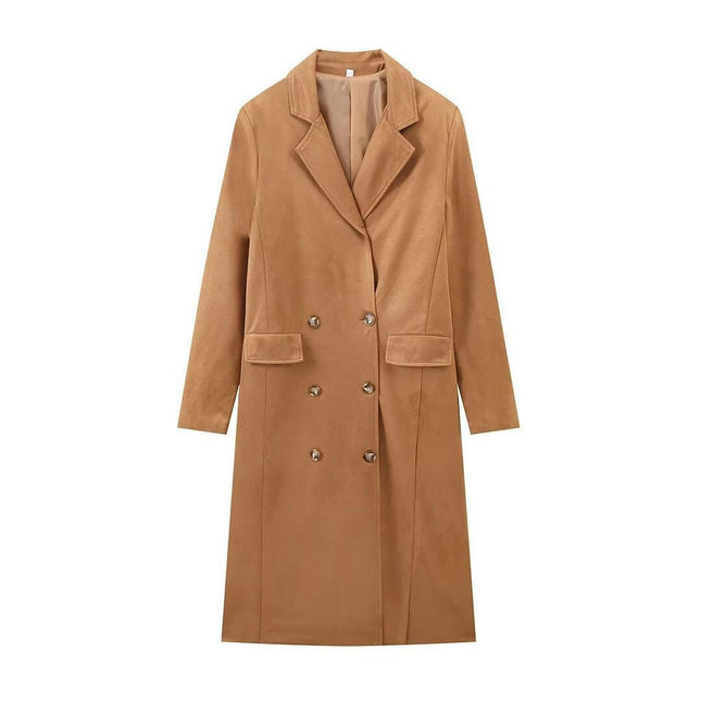 Womens Fall Winter Coat Double Breasted Trench Coat Mid Length Peacoat Jackets