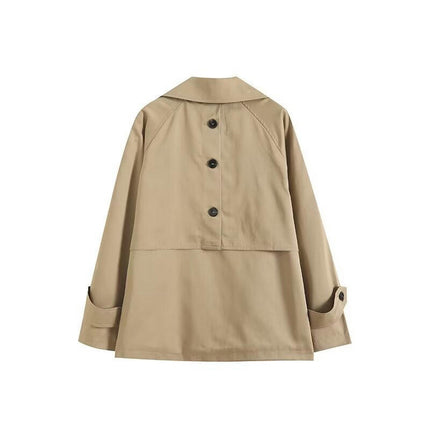 Women Crop Double Breasted Trench Coat Cropped Jacket with Pockets