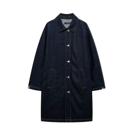 Womens Loose Long Jean Jacket Long Sleeve Button Down Denim Jacket Trench Coat