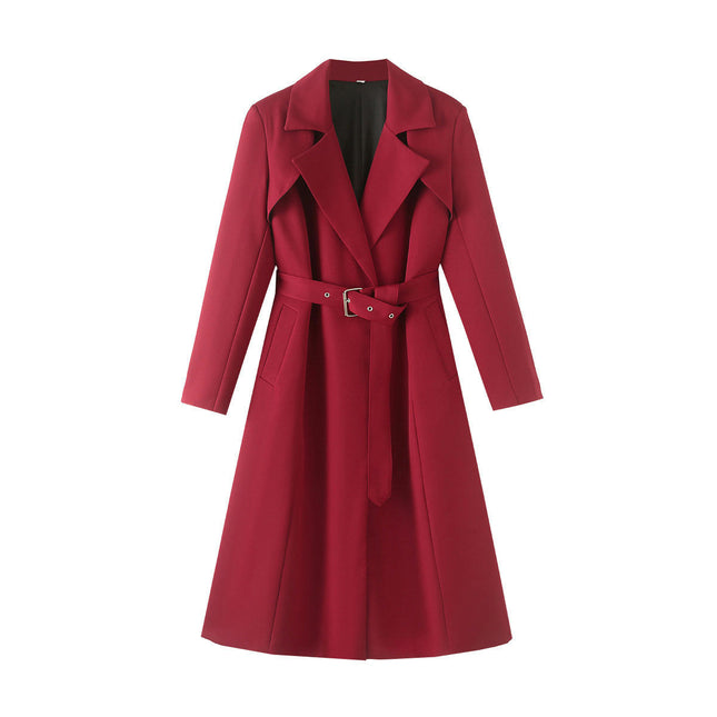 Womens Pea Coats Fall Long Trench Coat Notched Lapel Collar Belted Peacoat