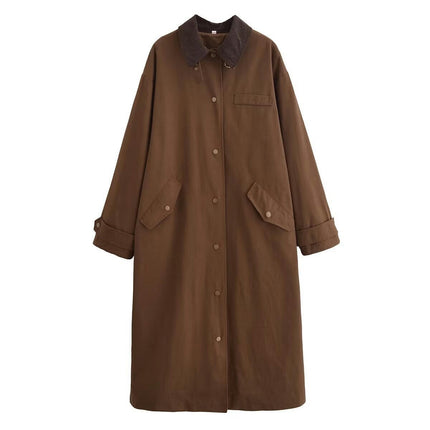 Women's Fall Winter Windbreaker Elegant Lapel Collar Long Trench Coat