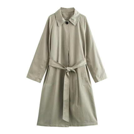 Women's Fall Winter Elegant Lapel Collar Long Trench Coat with Belt