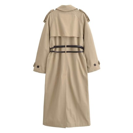 Women's Double Breasted Long Trench Coat Fall Winter Fashion Classic Lapel Overcoat with Belt