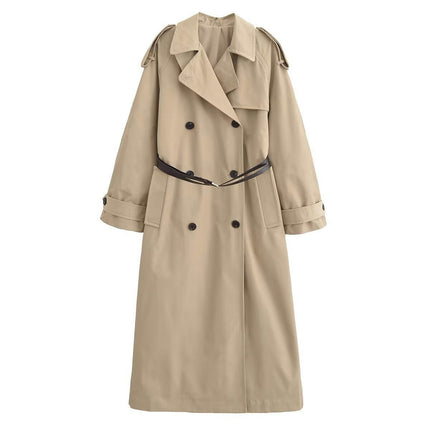 Women's Double Breasted Long Trench Coat Fall Winter Fashion Classic Lapel Overcoat with Belt