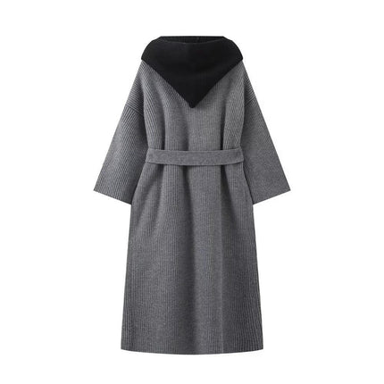 Long Hooded Cardigan Sweaters for Women Open Front Coatigan Lady Jacket Coat with Belt