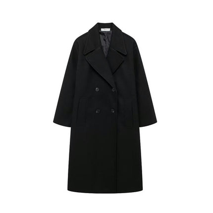 Women's Winter Mid-Long Coat Notch Lapel Double -Breasted Jacket Outwear