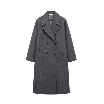 Women's Winter Mid-Long Coat Notch Lapel Double -Breasted Jacket Outwear