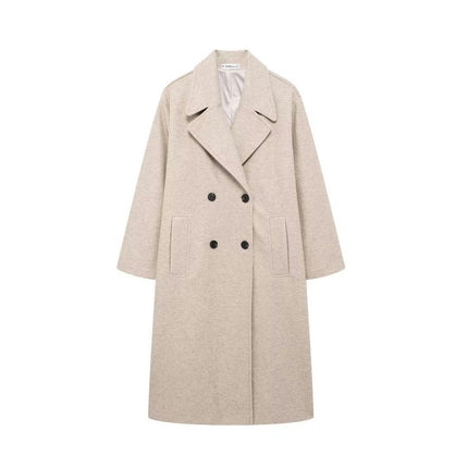 Women's Winter Mid-Long Coat Notch Lapel Double -Breasted Jacket Outwear