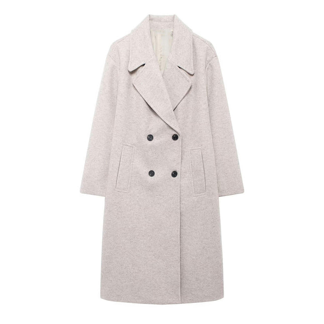 Women's Winter Mid-Long Coat Notch Lapel Double -Breasted Jacket Outwear