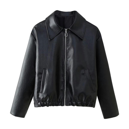 Womens Faux Leather Jackets Oversized Motorcycle Coat Fall Zip-up Clothes