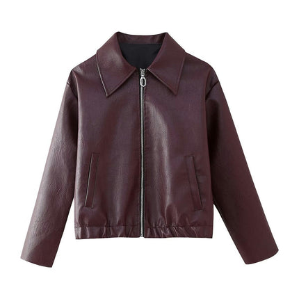 Womens Faux Leather Jackets Oversized Motorcycle Coat Fall Zip-up Clothes