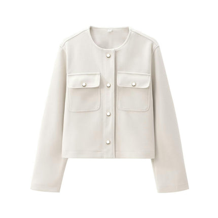 Women's Fashion Button Down Lightweight Cropped Jacket with Pockets