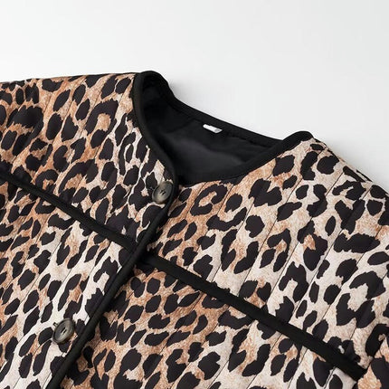 Fashion Leopard print Jacket for Women Fall Winter Trendy Button Long Sleeve Cropped Jackets