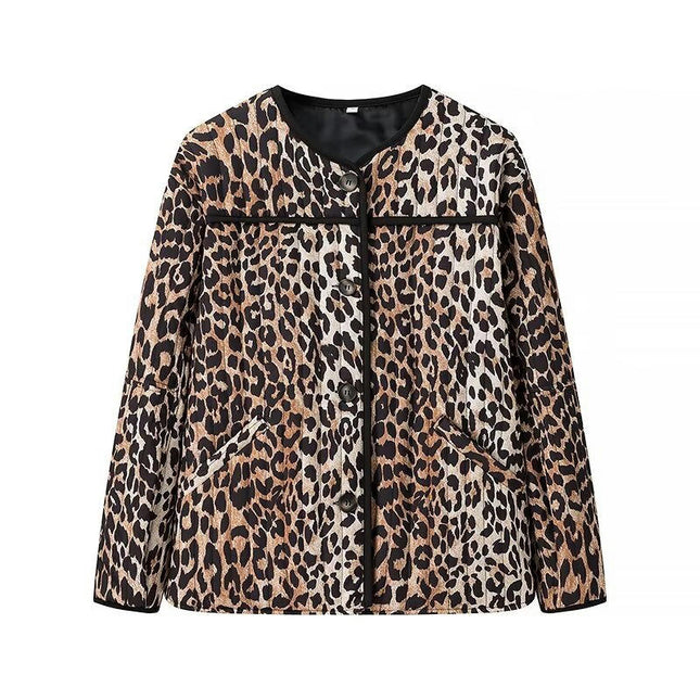 Fashion Leopard print Jacket for Women Fall Winter Trendy Button Long Sleeve Cropped Jackets