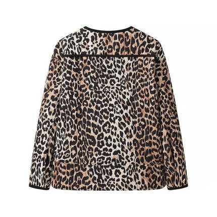 Fashion Leopard print Jacket for Women Fall Winter Trendy Button Long Sleeve Cropped Jackets