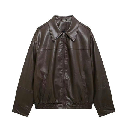 Womens Oversized Faux Leather Jackets Fashion Zip Up Motorcycle Coats