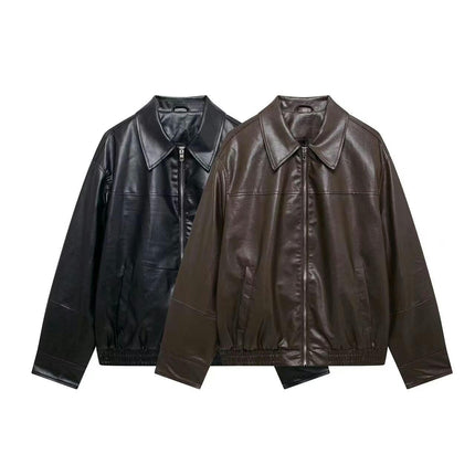 Womens Oversized Faux Leather Jackets Fashion Zip Up Motorcycle Coats