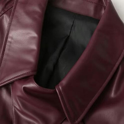 Faux Leather Jacket for Women Cropped Jackets Moto Biker Motocycle Coat