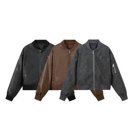 Women's Faux Leather Jackets Bomber Jacket Zip Up Long Sleeve Fall Winter Coats