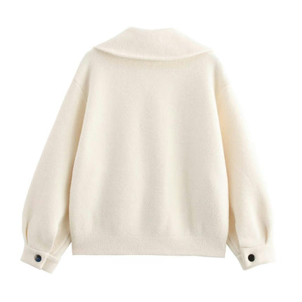 Women's Zip Up Cropped Sweater Jacket  Long Sleeve Lapel Outwear