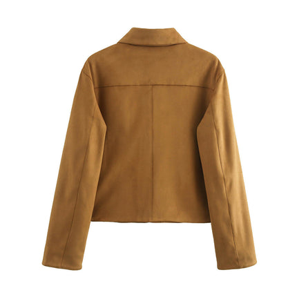 Faux Suede Jackets for Women Spring Casual Button Down Cropped Jacket