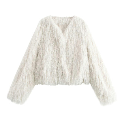 Women's Shaggy Faux Fur Coat Jacket Long Sleeve Warm Winter Outwear