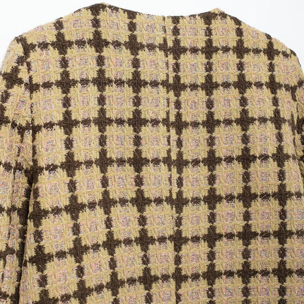 Womens Fall Cropped Tweed Blazer Jacket Open Front Casual Plaid Suit Coat