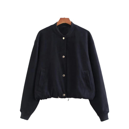 Women's Fashion Button Down Cropped Bomber Jacket with Pockets