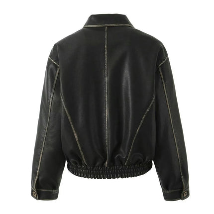 Faux Leather Jacket For Women Moto Biker Zip Up Motorcycle Loose Outwear