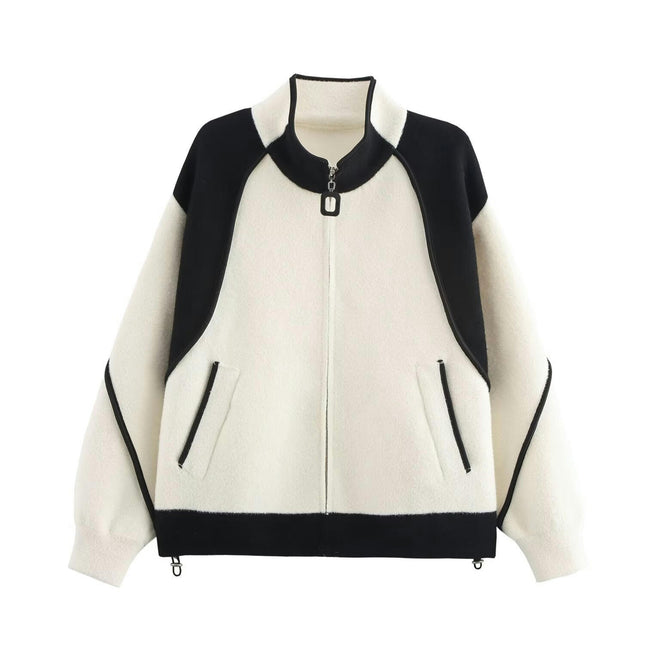 Women's Zip Up Cardigan Sweaters Long Sleeve Stand Collar Open Front Outerwear Coat