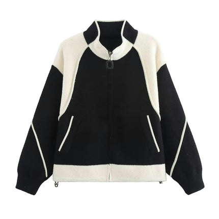 Women's Zip Up Cardigan Sweaters Long Sleeve Stand Collar Open Front Outerwear Coat