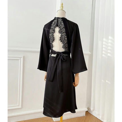 Womens Imitation Silk Long Satin Pure Color Bathrobe Kimono Nightgown Long Dress Gown