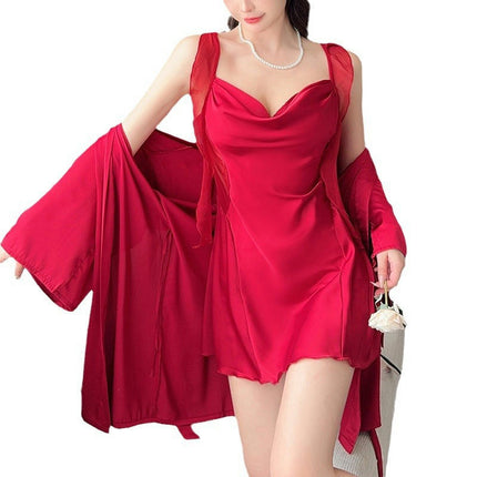 Women's Summer Imitation Silk Nightgown Satin Sexy Night Gowns Cowl Neck Short Nightdress