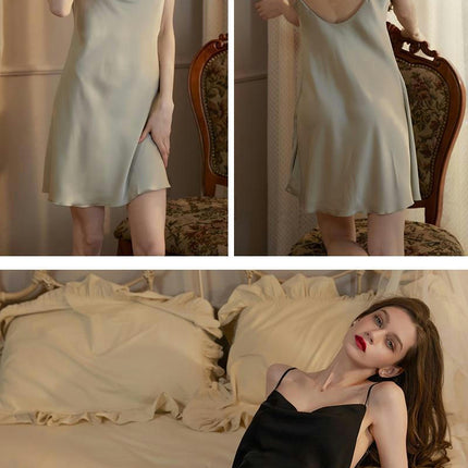 Women's Lingerie Imitation Silk Satin Chemise Side Slit Nightgown Full Slips Sleepwear