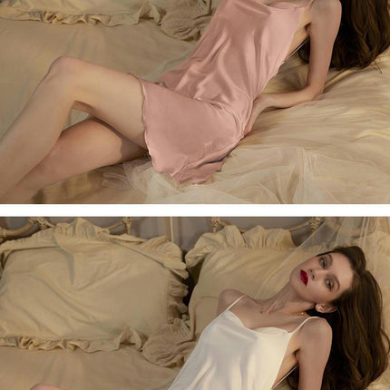 Women's Lingerie Imitation Silk Satin Chemise Side Slit Nightgown Full Slips Sleepwear