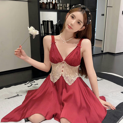 Women's Underwear Satin Nightgown Mesh Lace Simulated Silk Pajamas Mini Nightdress