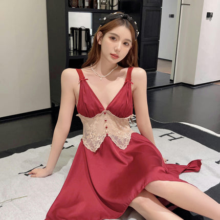 Women's Underwear Satin Nightgown Mesh Lace Simulated Silk Pajamas Mini Nightdress