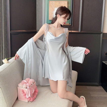 Womens Imitation Silk Satin Sexy Nightgown Gowns Cowl Neck Short Mesh Strappy Lingerie