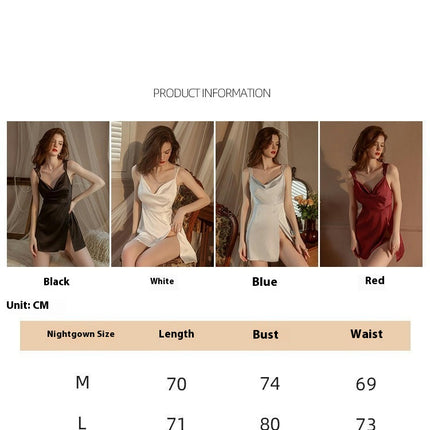 Women's Sexy Side Slit Nightgown Imitation Silk Satin Underwear Petticoat Nightgown Dress