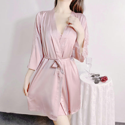 Women Lace Imitation Silk Pajamas Nightgowns Babydoll Dress Spaghetti Strap Sleepwear Chemise