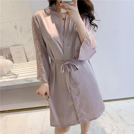 Women Lace Imitation Silk Pajamas Nightgowns Babydoll Dress Spaghetti Strap Sleepwear Chemise