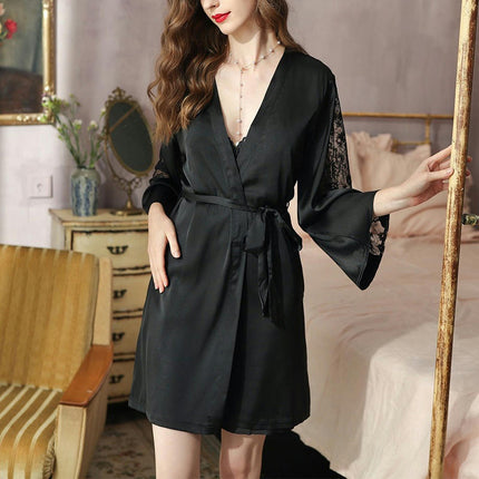 Women Lace Imitation Silk Pajamas Nightgowns Babydoll Dress Spaghetti Strap Sleepwear Chemise